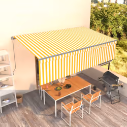 vidaXL Manual Retractable Awning with Blind 5x3m Yellow&White Outdoor Awning