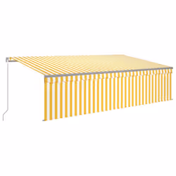 vidaXL Manual Retractable Awning with Blind 5x3m Yellow&White Outdoor Awning