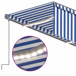 vidaXL Manual Retractable Awning with Blind&LED 5x3m Blue&White Outdoor Awning