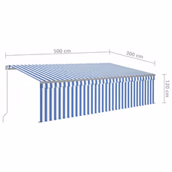 vidaXL Manual Retractable Awning with Blind&LED 5x3m Blue&White Outdoor Awning