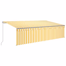 vidaXL Manual Retractable Awning with Blind&LED 5x3m Yellow&White Patio Awning