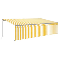 vidaXL Manual Retractable Awning with Blind&LED 5x3m Yellow&White Patio Awning