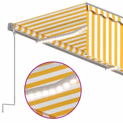 vidaXL Manual Retractable Awning with Blind&LED 5x3m Yellow&White Patio Awning