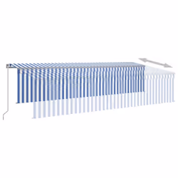vidaXL Manual Retractable Awning with Blind 6x3m Blue&White Outdoor Awning
