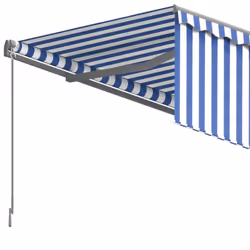 vidaXL Manual Retractable Awning with Blind 6x3m Blue&White Outdoor Awning