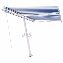 vidaXL Manual Retractable Awning with LED 300x250 cm Blue and White Shelter