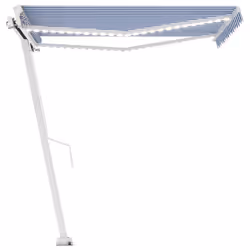 vidaXL Manual Retractable Awning with LED 300x250 cm Blue and White Shelter