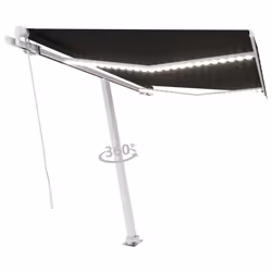 vidaXL Manual Retractable Awning with LED 300x250 cm Anthracite Shade Shelter