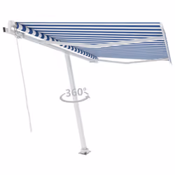 vidaXL Freestanding Manual Retractable Awning 350x250 cm Blue/White Shelter