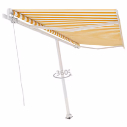 vidaXL Freestanding Manual Retractable Awning 450x300 cm Yellow/White Shelter