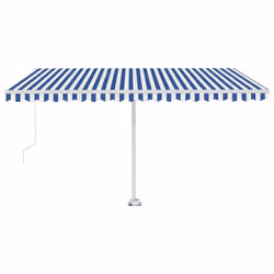 vidaXL Manual Retractable Awning with LED 450x300 cm Blue and White Shelter