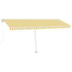 vidaXL Freestanding Manual Retractable Awning 500x300 cm Yellow/White Shelter