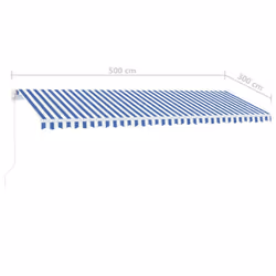 vidaXL Manual Retractable Awning with LED 500x300 cm Blue and White Shelter