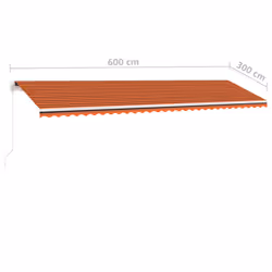 vidaXL Manual Retractable Awning with LED 600x300 cm Orange and Brown Outdoor