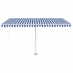 vidaXL Freestanding Manual Retractable Awning 450x350 cm Blue/White Outdoor