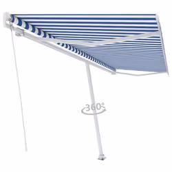 vidaXL Freestanding Manual Retractable Awning 500x350 cm Blue/White Outdoor