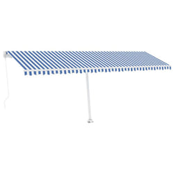 vidaXL Freestanding Manual Retractable Awning 600x350 cm Blue/White Outdoor