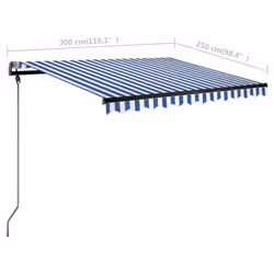 vidaXL Manual Retractable Awning with LED 300x250 cm Blue and White Balcony