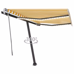 vidaXL Manual Retractable Awning with LED 300x250 cm Yellow and White Balcony
