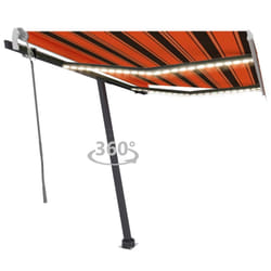 vidaXL Manual Retractable Awning with LED 300x250 cm Orange and Brown Balcony