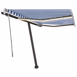 vidaXL Manual Retractable Awning with LED 350x250 cm Blue and White Balcony