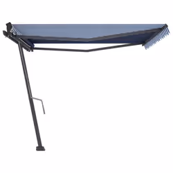 vidaXL Freestanding Manual Retractable Awning 400x300 cm Blue/White Outdoor