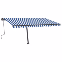 vidaXL Freestanding Manual Retractable Awning 400x300 cm Blue/White Outdoor