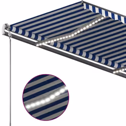 vidaXL Manual Retractable Awning with LED 450x300 cm Blue and White Balcony