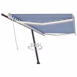 vidaXL Manual Retractable Awning with LED 500x300 cm Blue and White Balcony