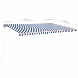 vidaXL Manual Retractable Awning with LED 500x300 cm Blue and White Balcony