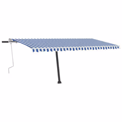 vidaXL Manual Retractable Awning with LED 500x300 cm Blue and White Balcony