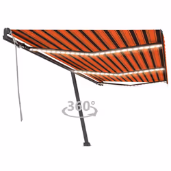 vidaXL Manual Retractable Awning with LED 600x300 cm Orange and Brown Balcony