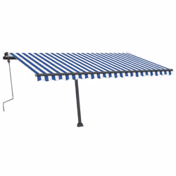 vidaXL Manual Retractable Awning with LED 400x350 cm Blue and White Balcony