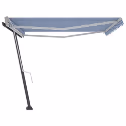 vidaXL Freestanding Manual Retractable Awning 450x350 cm Blue/White Outdoor