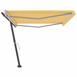 vidaXL Freestanding Manual Retractable Awning 500x350 cm Yellow/White Outdoor