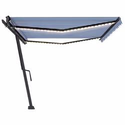 vidaXL Manual Retractable Awning with LED 500x350 cm Blue and White Balcony