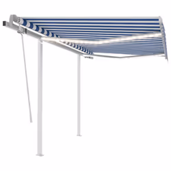 vidaXL Manual Retractable Awning with LED 3x2.5 m Blue and White Outdoor Patio