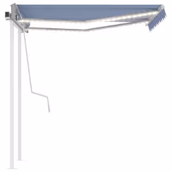 vidaXL Manual Retractable Awning with LED 3x2.5 m Blue and White Outdoor Patio