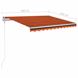 vidaXL Manual Retractable Awning with LED 3x2.5 m Orange and Brown Outdoor