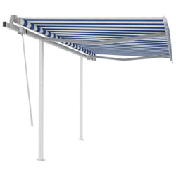 vidaXL Manual Retractable Awning with Posts 3.5x2.5 m Blue and White Outdoor