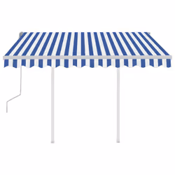 vidaXL Manual Retractable Awning with Posts 3.5x2.5 m Blue and White Outdoor