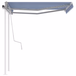 vidaXL Manual Retractable Awning with Posts 3.5x2.5 m Blue and White Outdoor