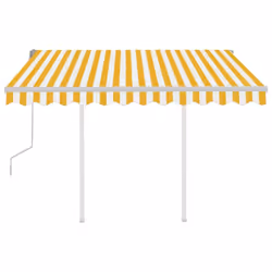 vidaXL Manual Retractable Awning with Posts 3.5x2.5 m Yellow and White Outdoor