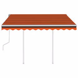 vidaXL Manual Retractable Awning with Posts 3.5x2.5 m Orange and Brown Outdoor
