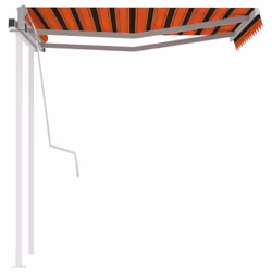 vidaXL Manual Retractable Awning with Posts 3.5x2.5 m Orange and Brown Outdoor