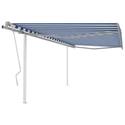 vidaXL Manual Retractable Awning with Posts 4x3 m Blue and White Outdoor Patio