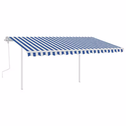 vidaXL Manual Retractable Awning with LED 4.5x3 m Blue and White Outdoor Patio