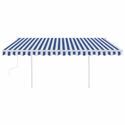 vidaXL Manual Retractable Awning with LED 4.5x3 m Blue and White Outdoor Patio