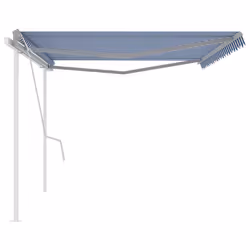 Manual Retractable Awning with Posts 5x3 m Blue and White