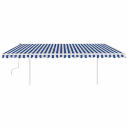 vidaXL Manual Retractable Awning with LED 5x3 m Blue and White Outdoor Garden